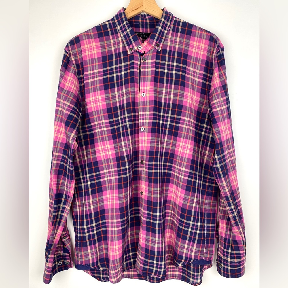 Marc by Marc Jacobs Plaid Cotton Shirt Hot Pink Multi